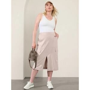 Athleta Cargo‎ Midi Skirt Womens 12 Beige Brooklyn Heights High Rise Lightweight